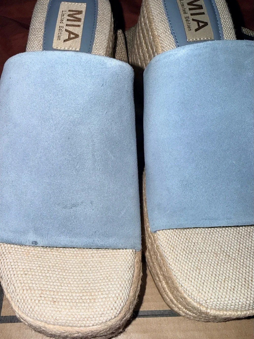 MIA Powder Blue Espadrille Slide Mules